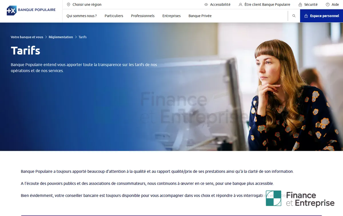 Capture : Tarifs - frais bancaires | Banque Populaire